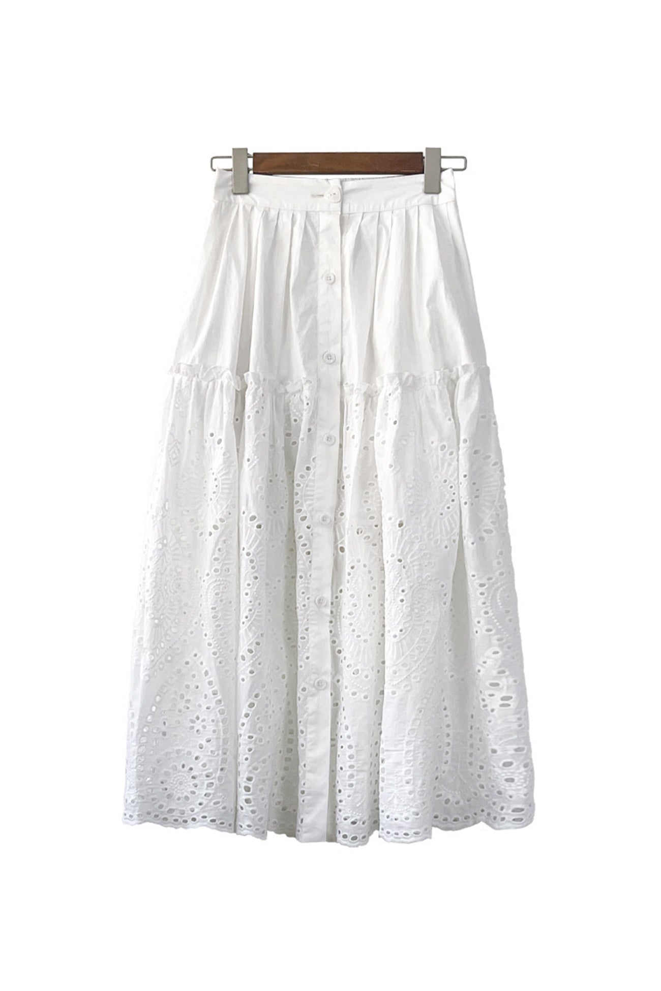 Embroidered Lace Pleated Denim Mini Skort