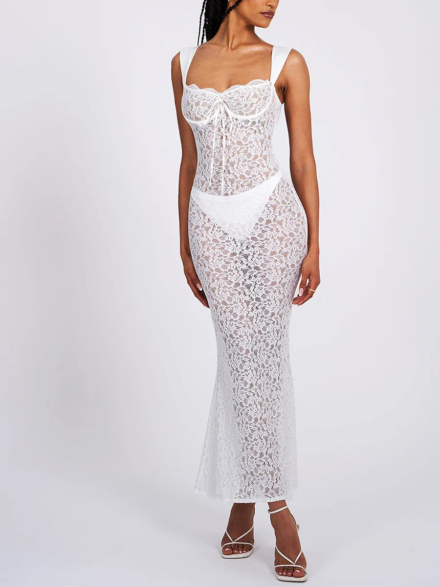 Elegant SeeThrough Backless Wedding Lace Dress