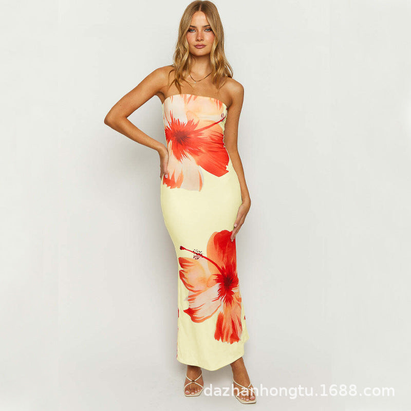 Floral Strapless Satin Maxi Dress 2