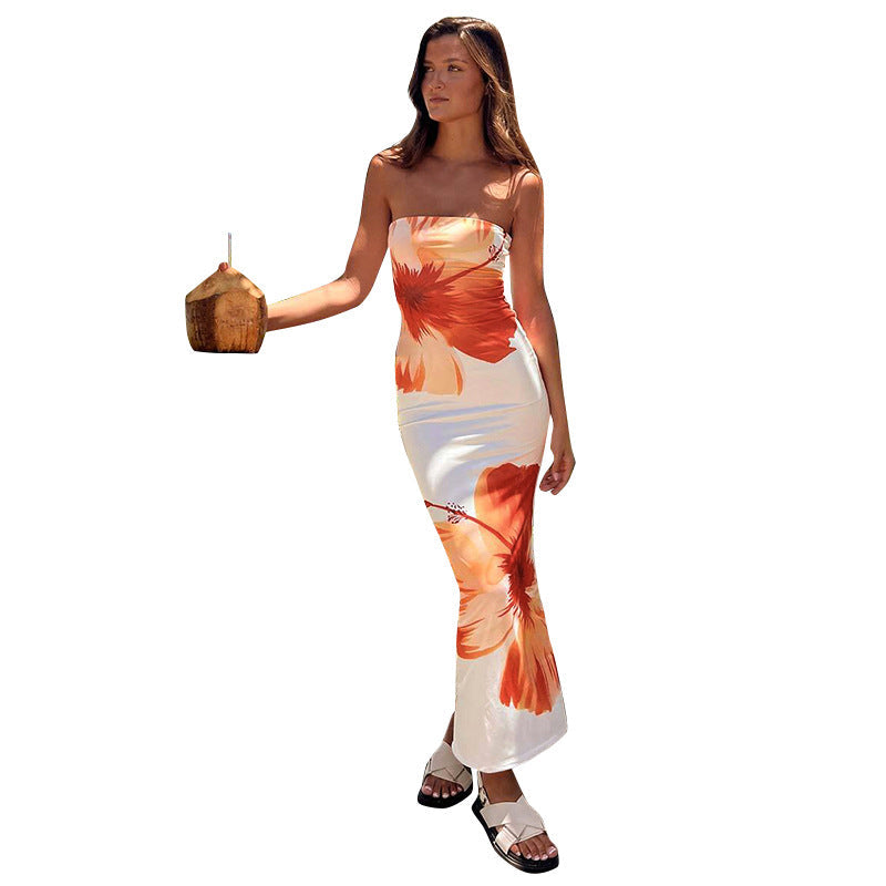 Floral Strapless Satin Maxi Dress 11
