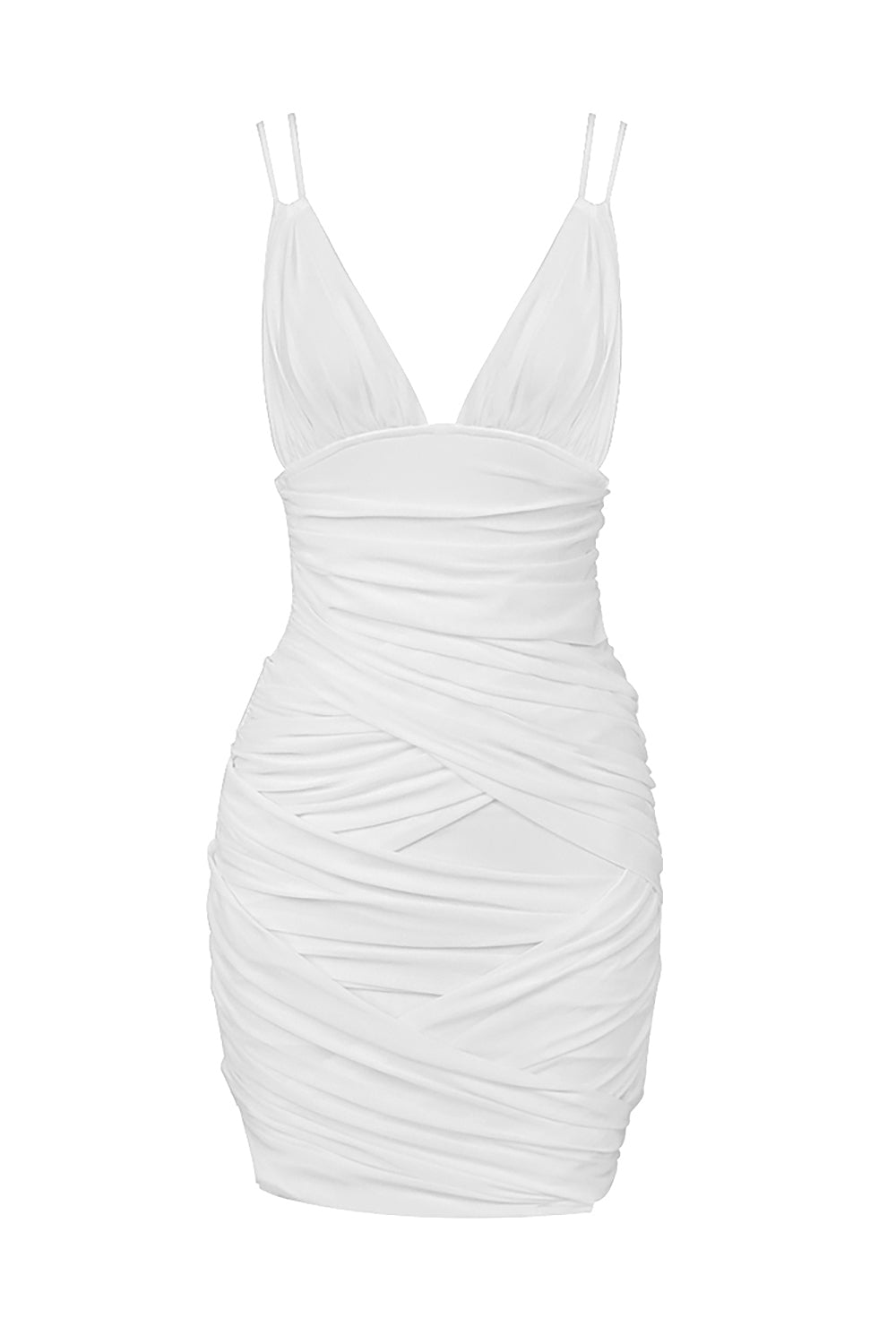 Mesh Plunge V-Neck Spaghetti Strap Ruched Bodycon Mini Dress 6