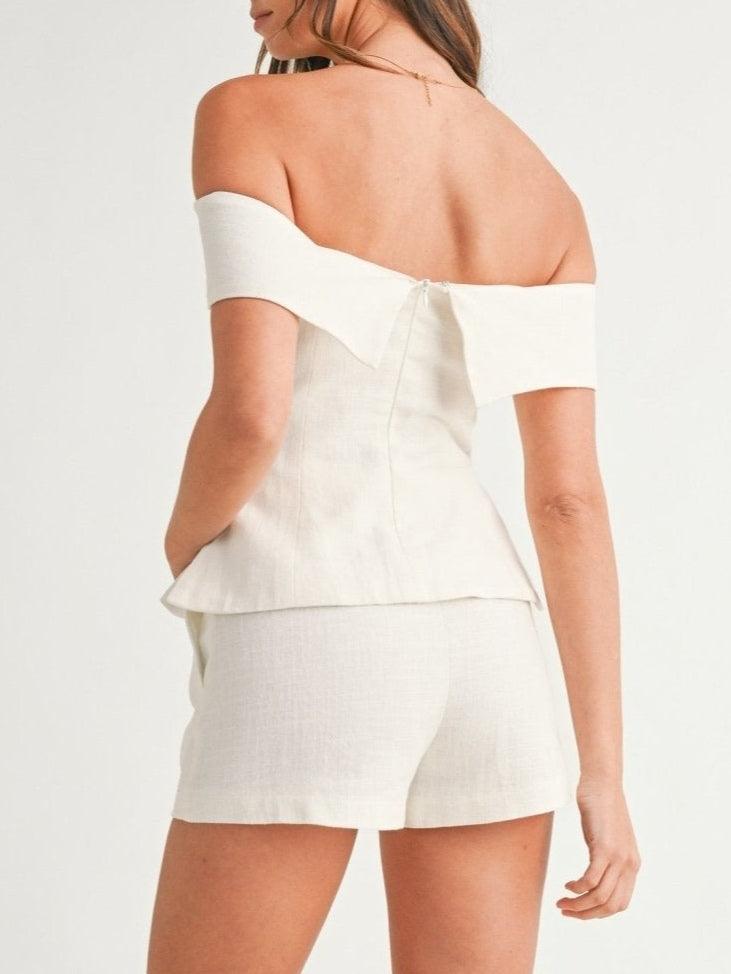 Off Shoulder Foldover Peplum Top and Shorts Two Piece Set