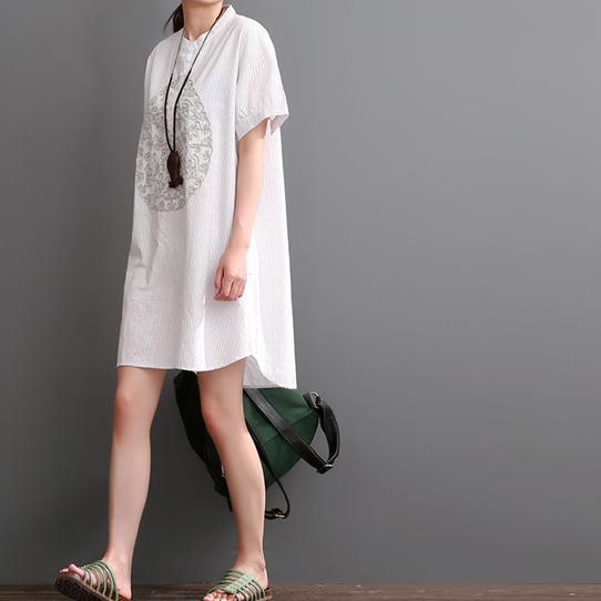 White casual dress summer print cotton dresses