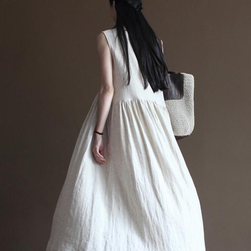 White Flowy Linen Dress Summer Long Maxi Dress Sundresses Beach Holiday Dress