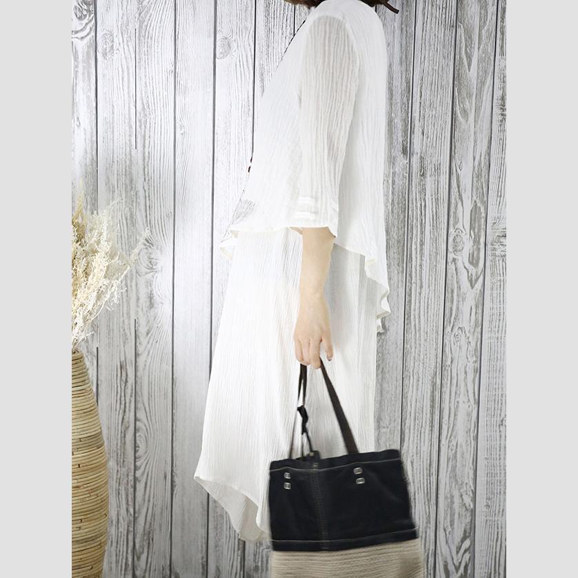 White layered summer dress linen maxi dresses half sleeve traveling clothing