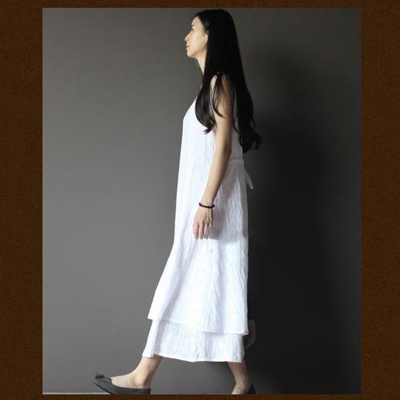 White pure cotton maxi dress layered casual sundress
