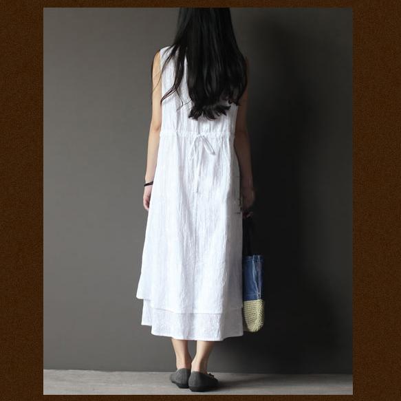 White pure cotton maxi dress layered casual sundress
