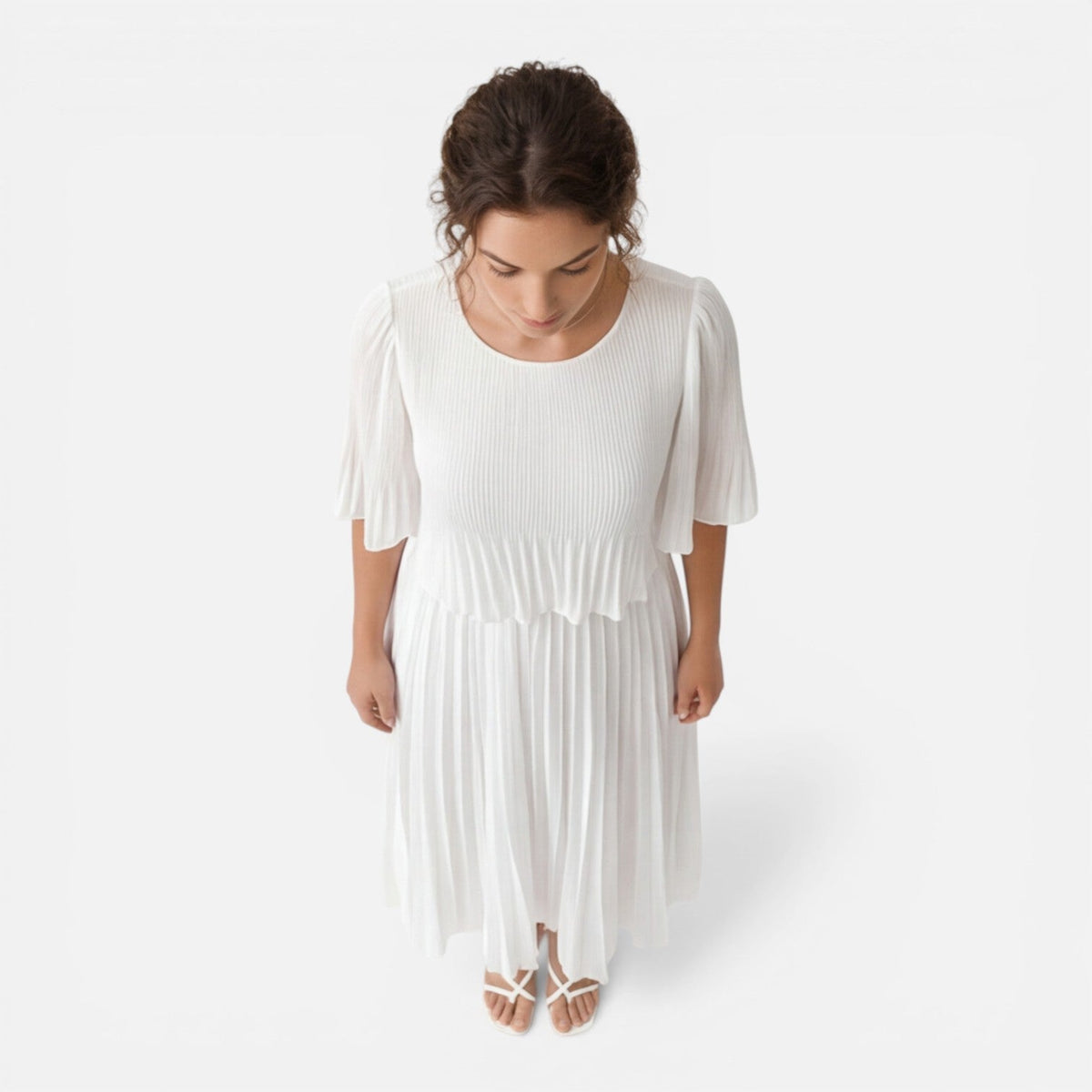 Women's White Chiffon Pleated Maxi Dress
