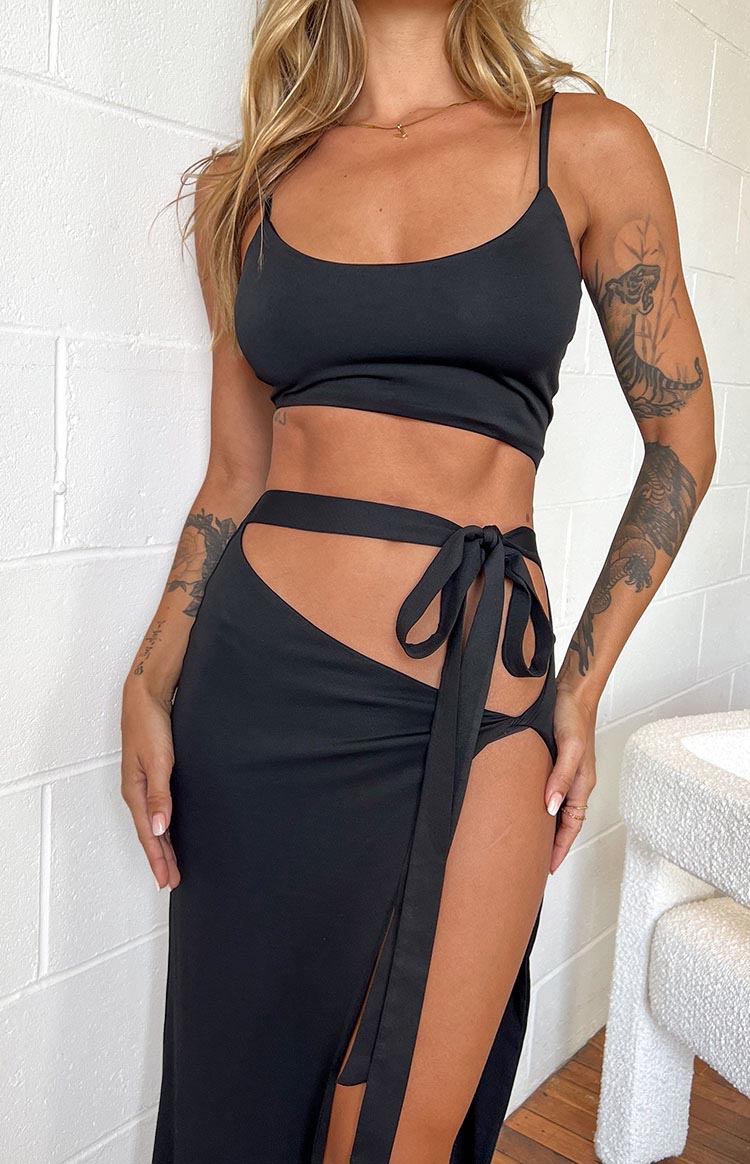 Scoop Neck Crop Cami Top and Tie Waist High Split Maxi Skirt Two Piece Set 6
