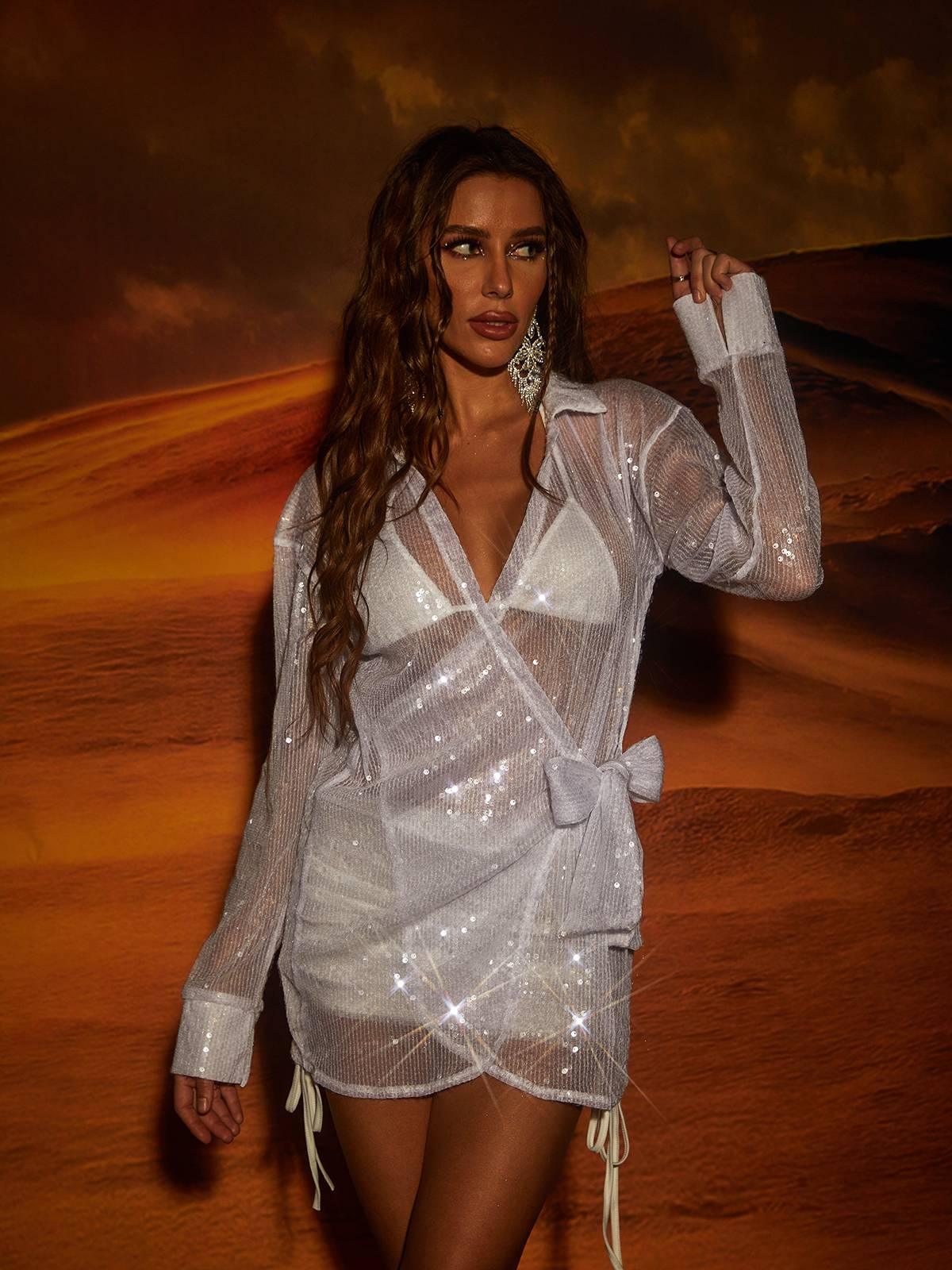 Sequin Long Sleeve Midi Dress