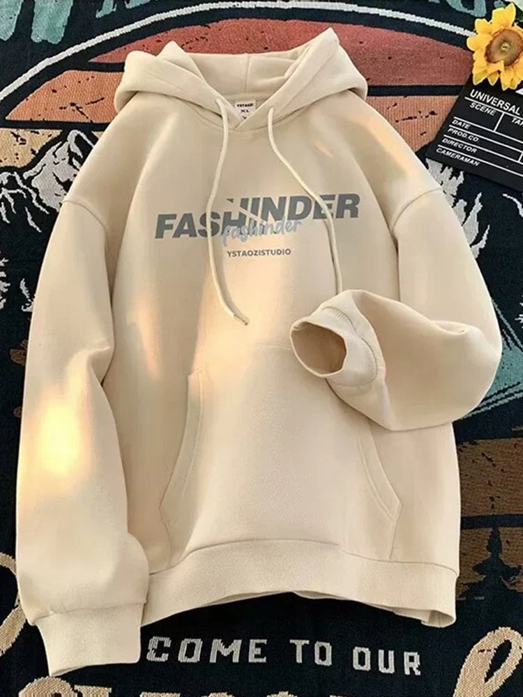 Overlapping Letter Print Kangaroo Pocket Fleece Pullover Hoodie 6