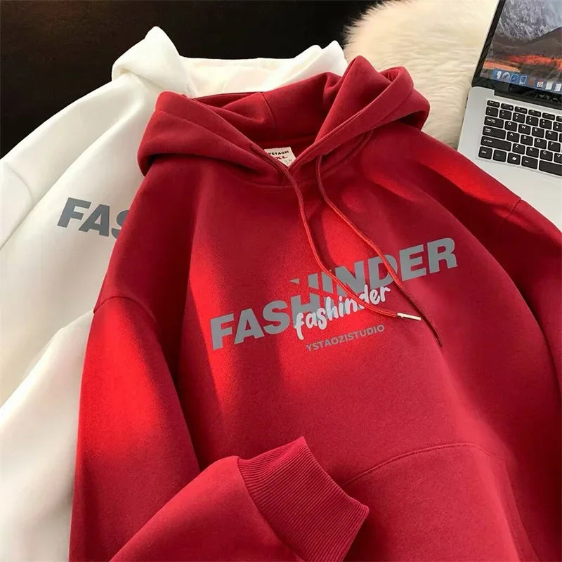 Letter Printed Fleece Hoodie