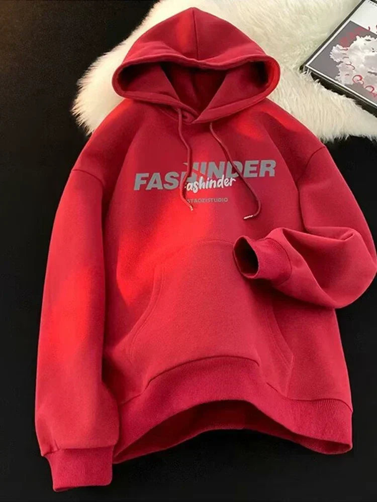 Overlapping Letter Print Kangaroo Pocket Fleece Pullover Hoodie 9