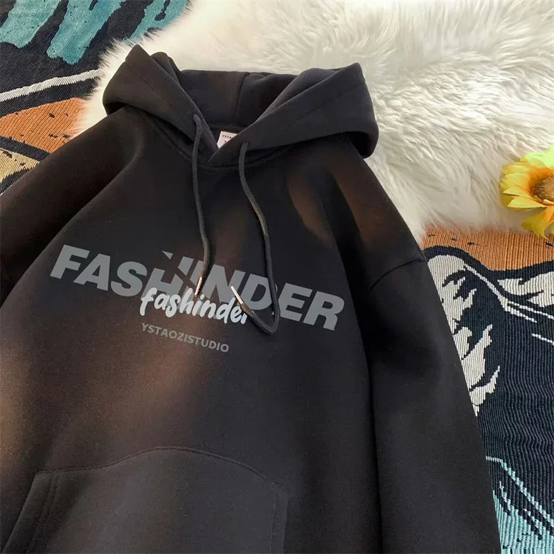 Letter Printed Fleece Hoodie