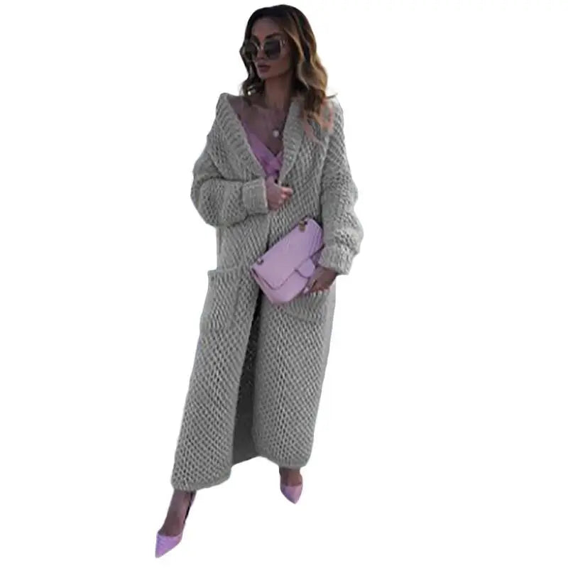 Turn Down Collar Knitted Cardigan GRAY / S