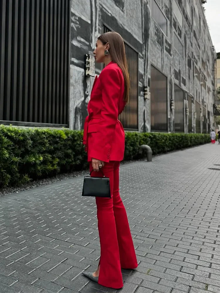 Peak Lapel Padded Shoulder Belted Longline Blazer 4