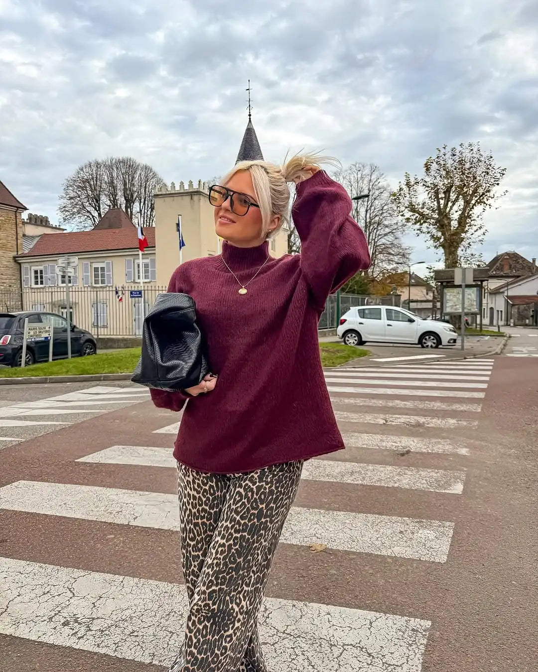 Mock Neck Long Sleeve Oversized Ribbed Knit Sweater 7