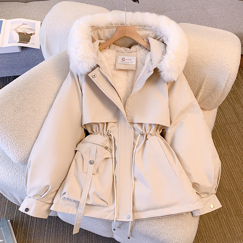 Faux Fur Hooded Drawstring Waist Padded Parka