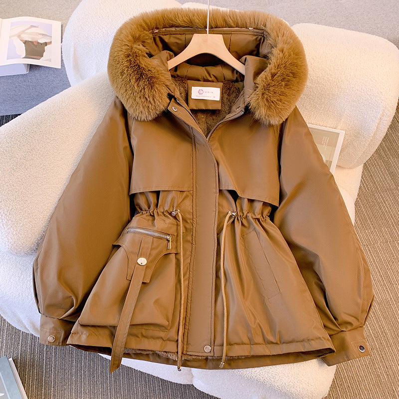 Faux Fur Hooded Drawstring Waist Padded Parka