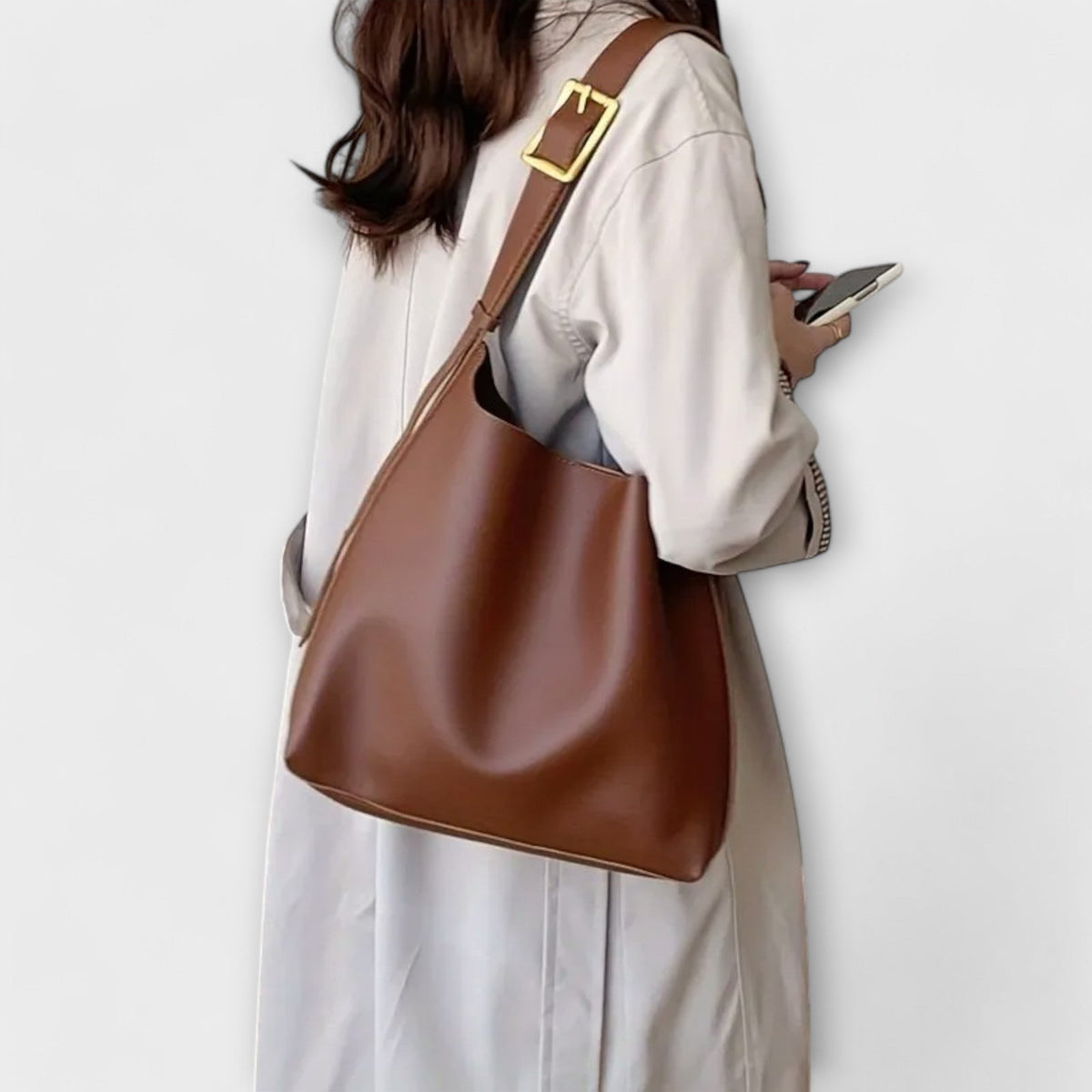 Adjustable Buckle Strap Bucket Shoulder Bag