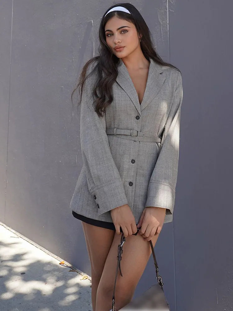 Belted Deep V-Neck Lapel Button Front Longline Blazer 3