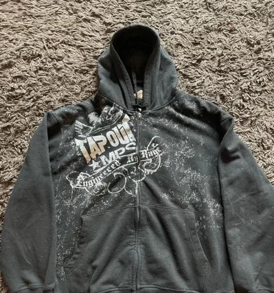 Gothic Skull Tribal Graphic Print Zip Up Hoodie 13
