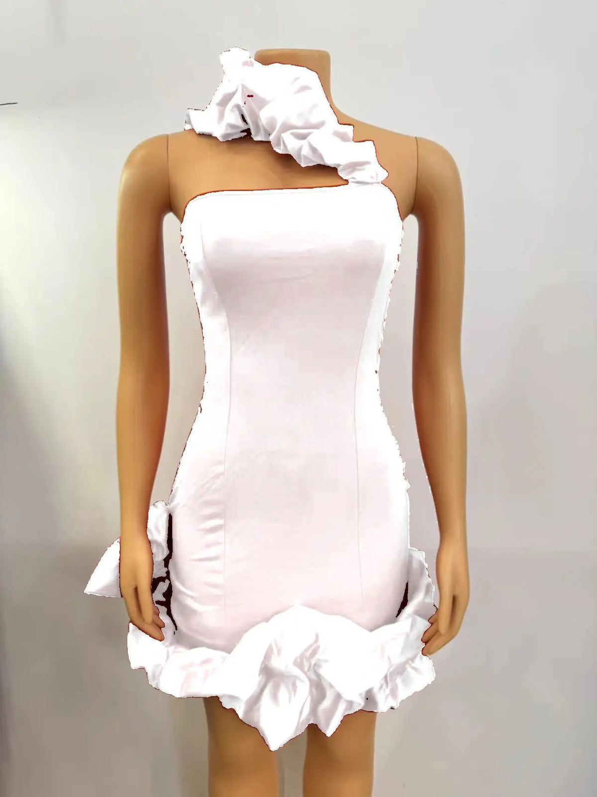 One Shoulder Ruffle Trim Cut Out Bodycon Mini Dress 9