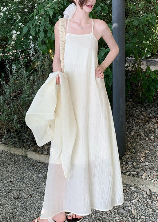 Women Beige Asymmetrical Chiffon Halter Dresses Summer - View 4