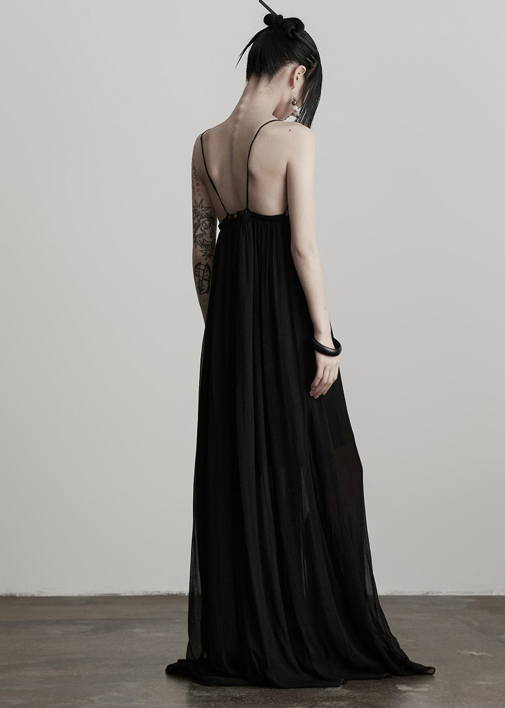 Sheer Deep V-Neck Spaghetti Strap Lace Trim Flowy Maxi Dress