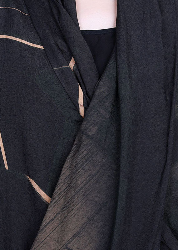 Geometric Print Deep V-Neck Scarf Collar Short Sleeve Draped Maxi Dress