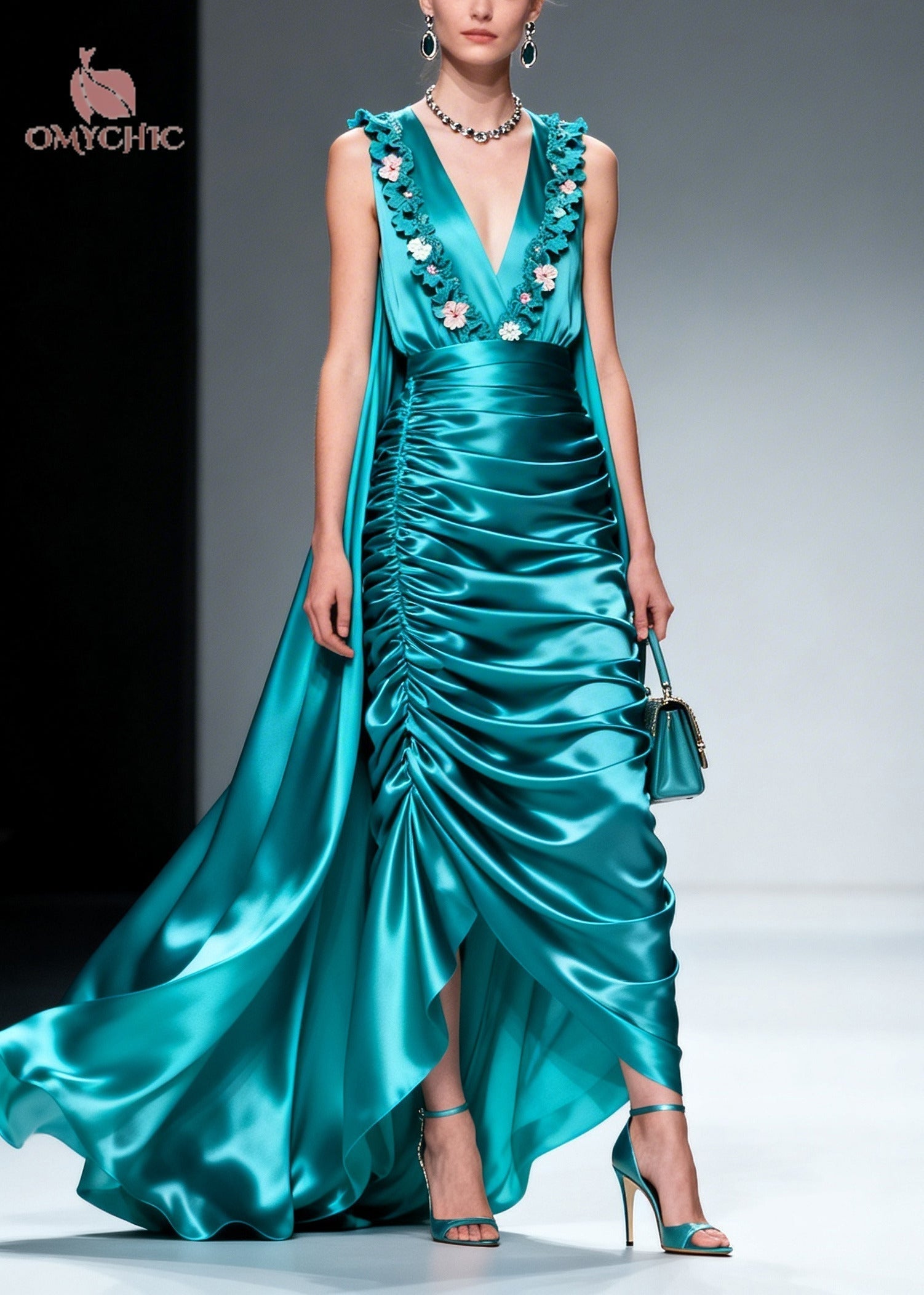 Silk Floral Wrinkled Hem Sleeveless Midi Dress