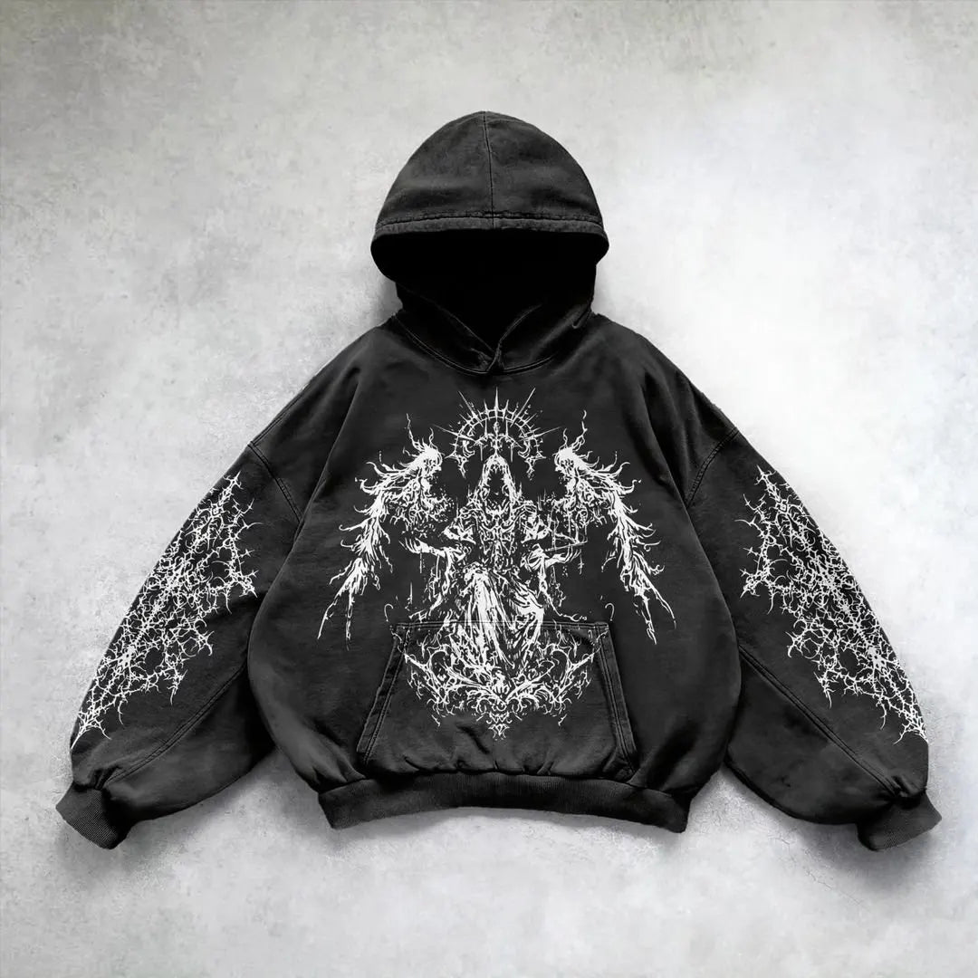 Casual Vintage Print Hoodie black 5 / S