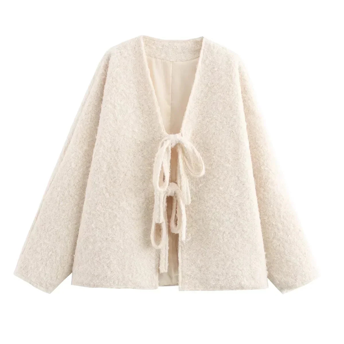 Lace-Up Bow Brown Cardigan Beige / S Cardigan-241208