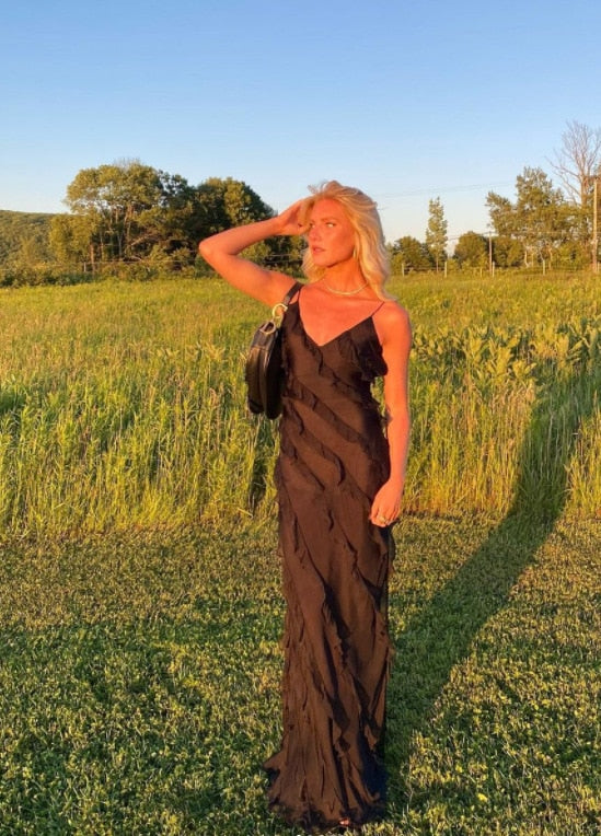 Chic Deep V Neck Maxi Dress