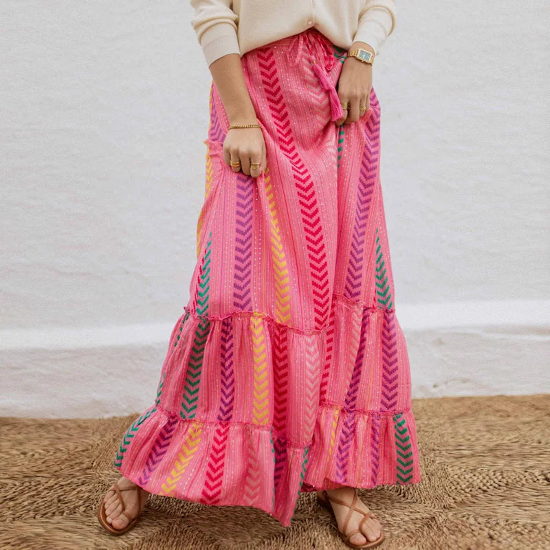Refined High Waist Vintage Patterned Print Boho Long Maxi Skirt