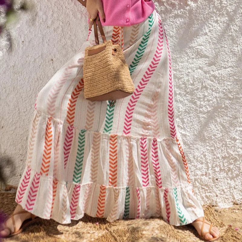 Refined High Waist Vintage Patterned Print Boho Long Maxi Skirt