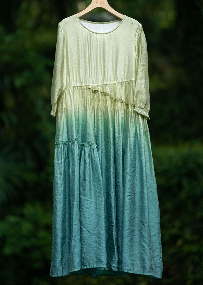 Chiffon Round Neck Three Quarter Sleeve Drawstring Waist Tiered Crinkle Midi Dress
