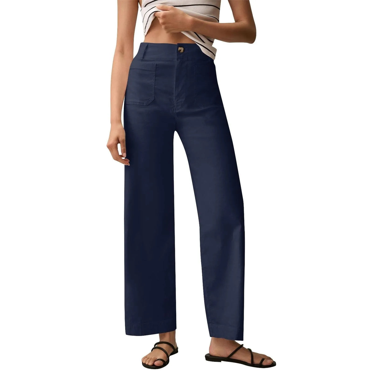 High Waist Front Patch Pocket Cropped Wide Leg Pants 7