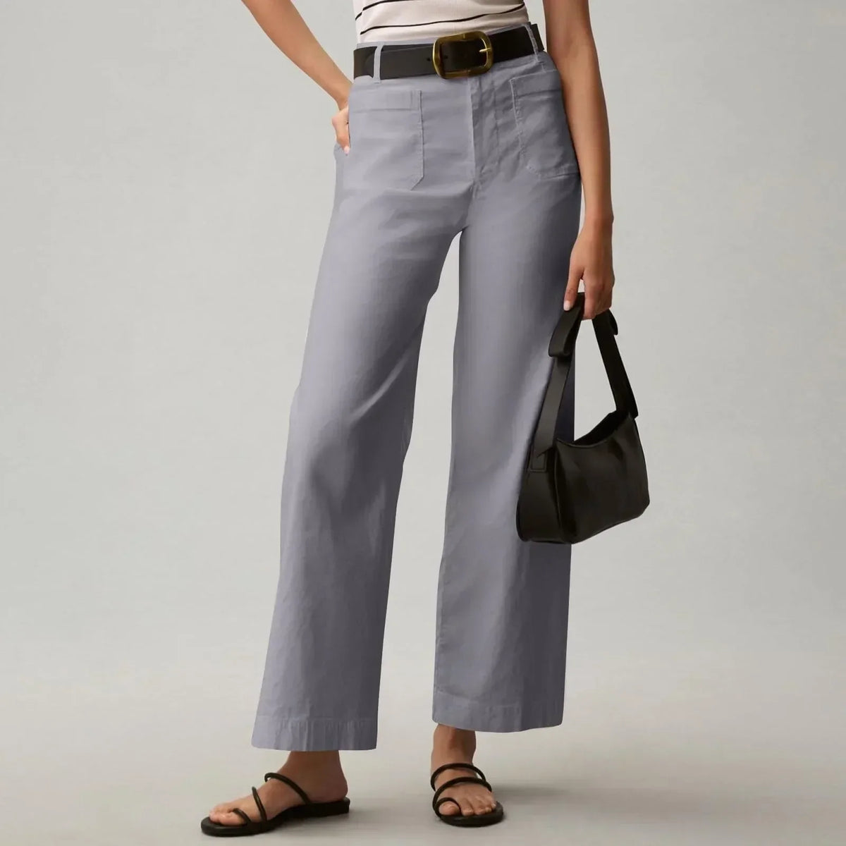 High Waist Front Patch Pocket Cropped Wide Leg Pants
