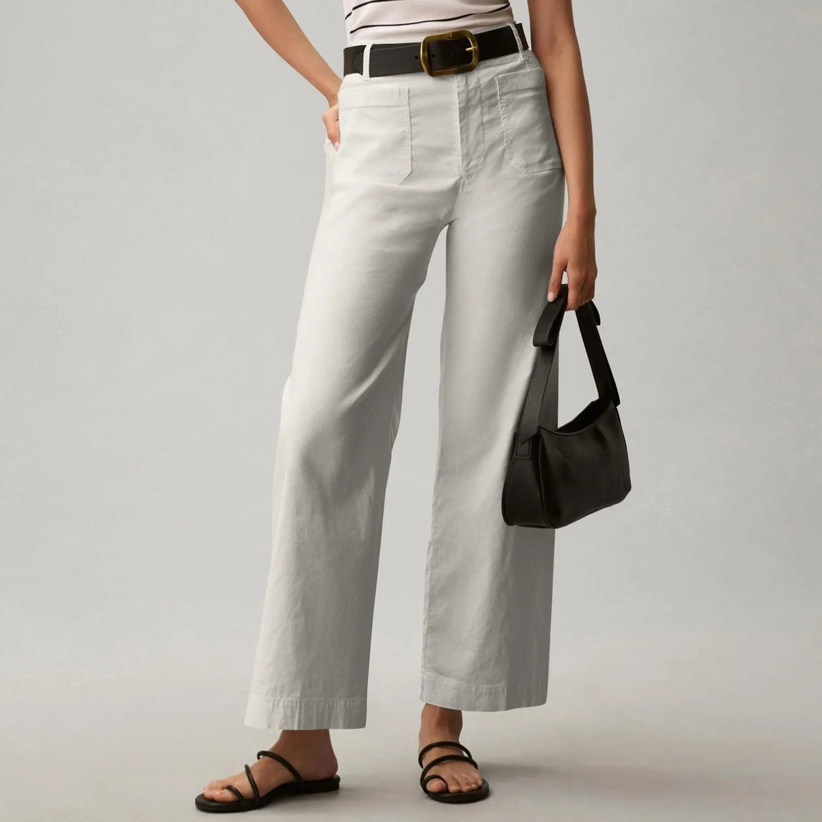 High Waist Front Patch Pocket Cropped Wide Leg Pants 2