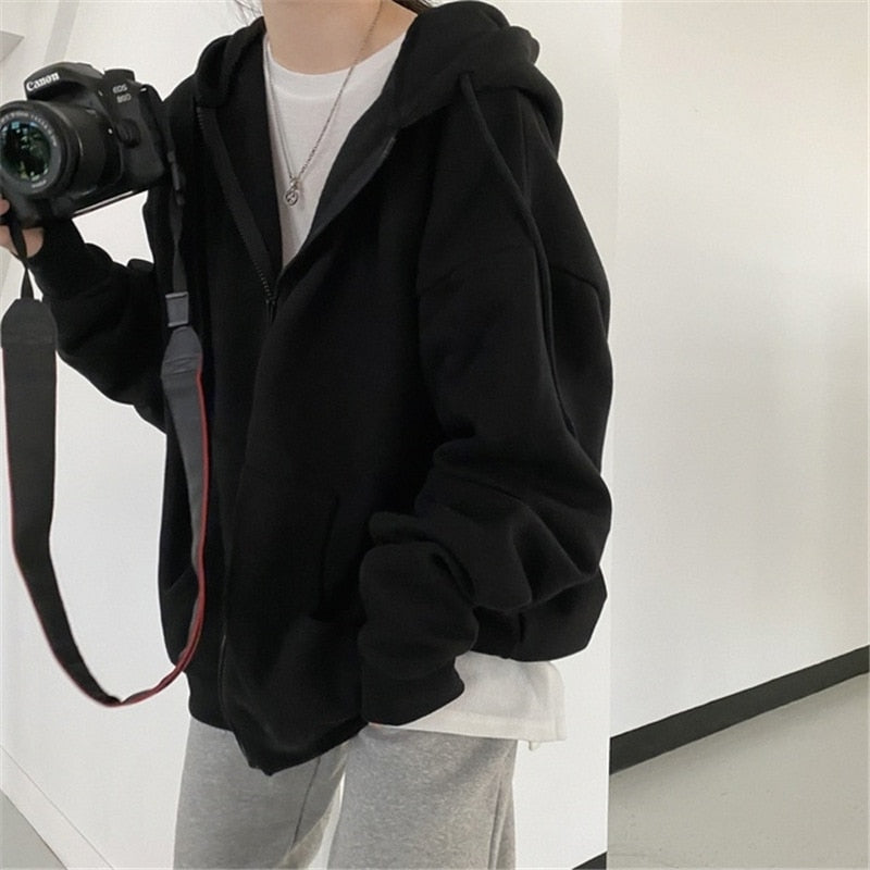 Korean Zip Up Oversized Hoodie