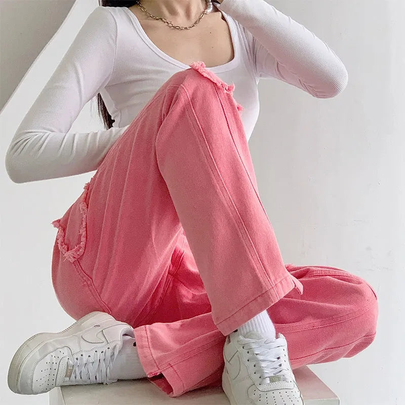 Y2K Cute Pink Heart Shape Jeans