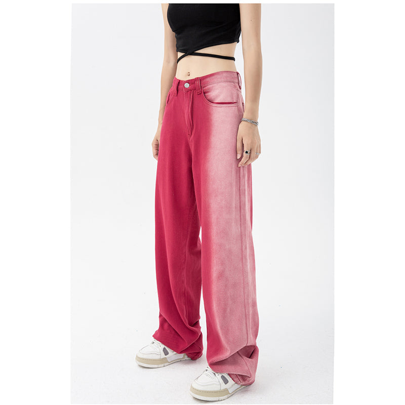 High-Waist Vintage Washed Wide-Leg Denim Jeans