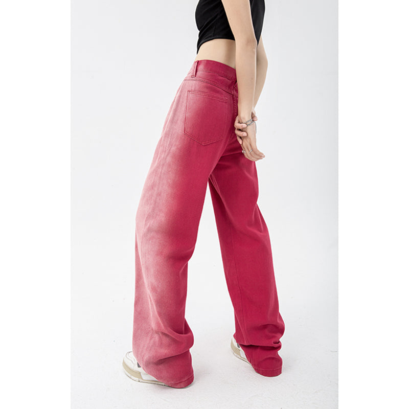 High-Waist Vintage Washed Wide-Leg Denim Jeans