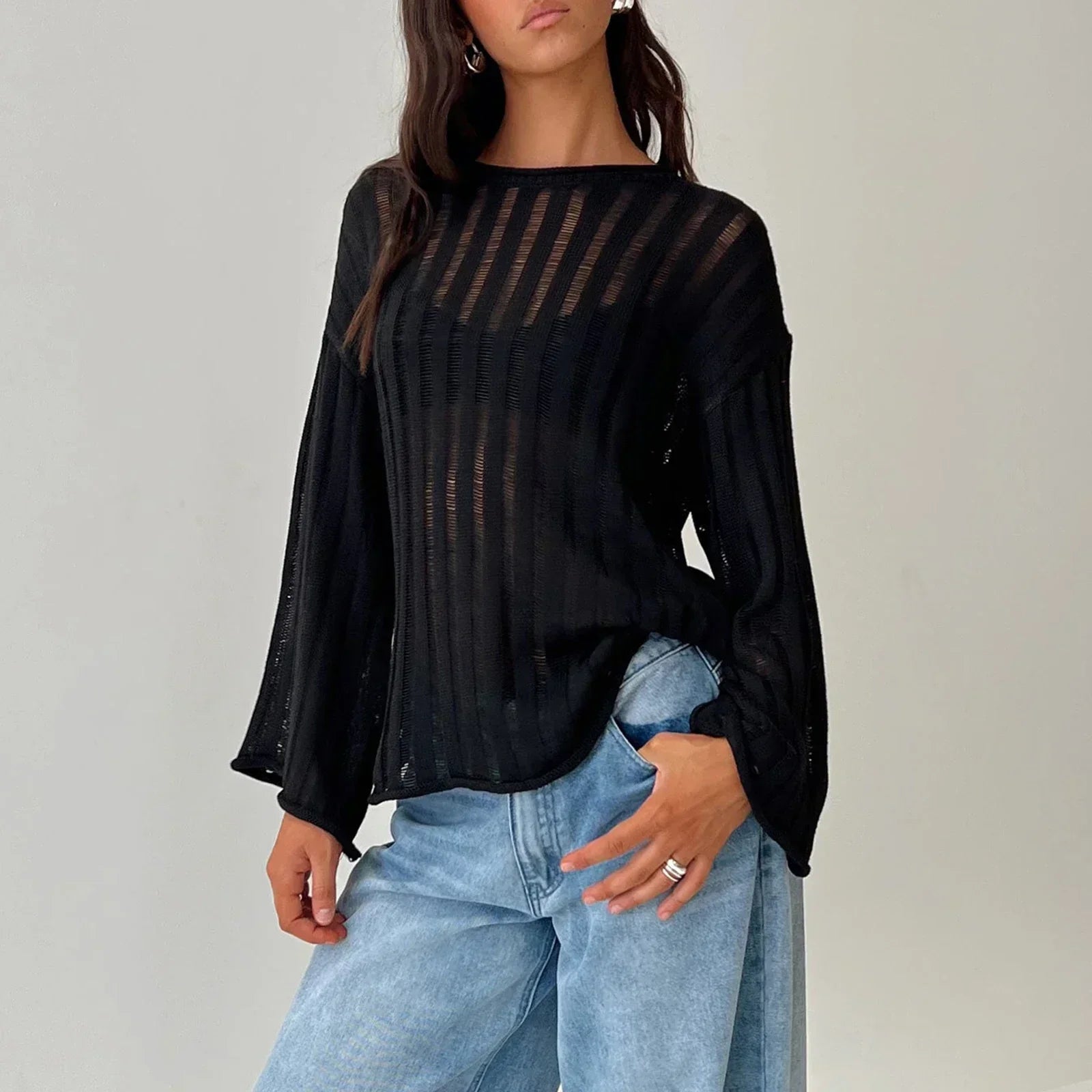 Solid Color Loose Warm Sweater Black / S