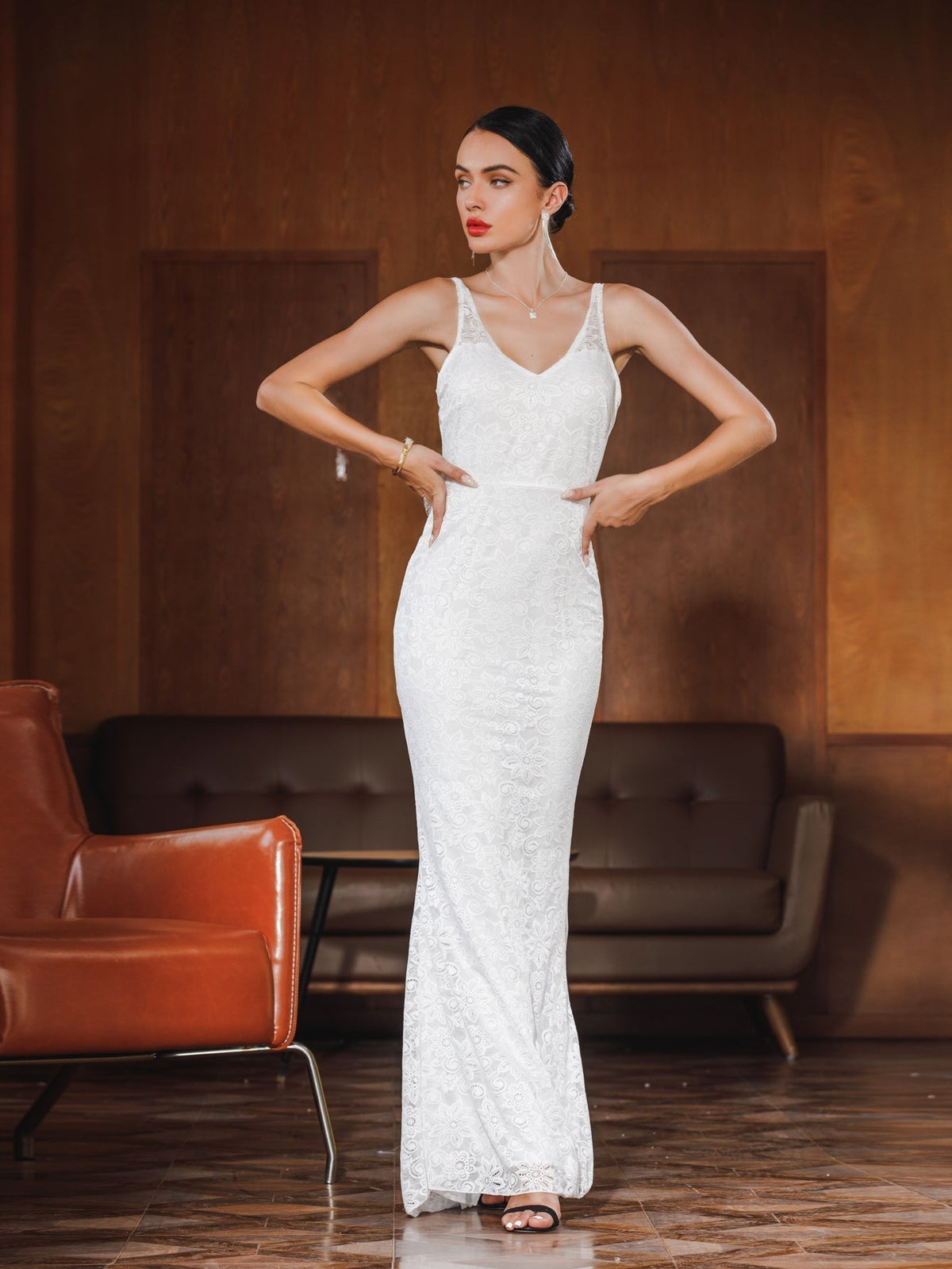 Lace V-Neck Spaghetti Strap Mermaid Maxi Gown
