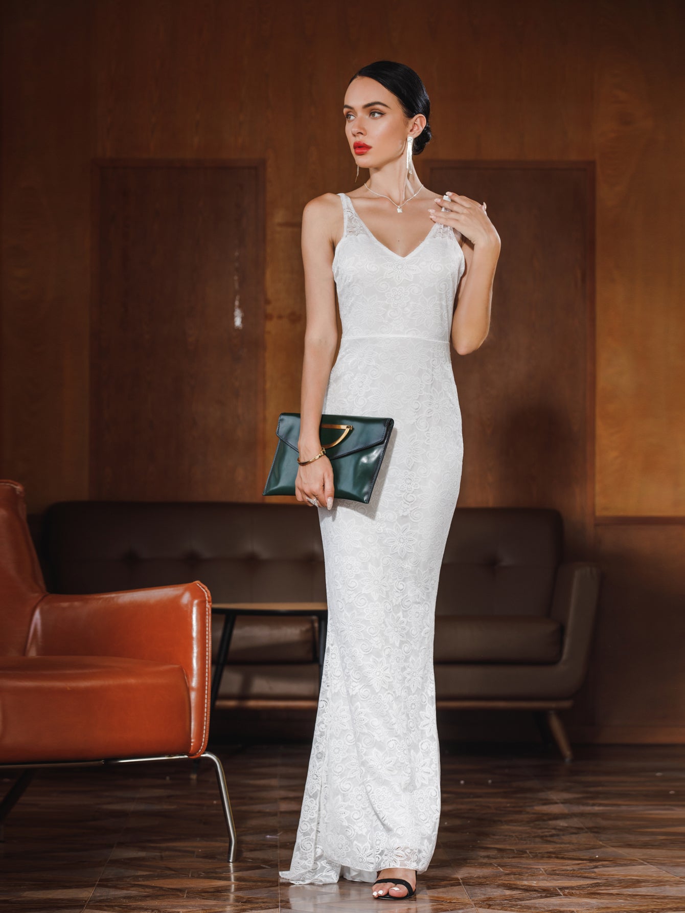 Lace V-Neck Spaghetti Strap Mermaid Maxi Gown
