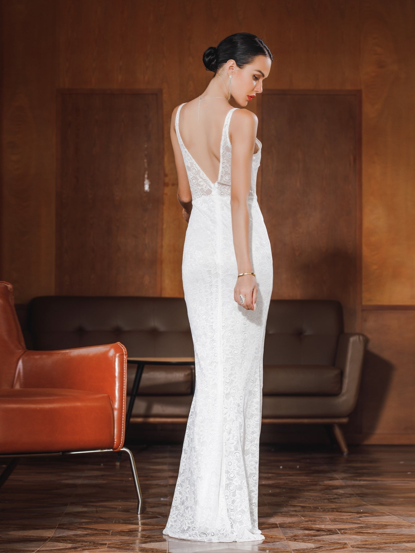 Lace V-Neck Spaghetti Strap Mermaid Maxi Gown