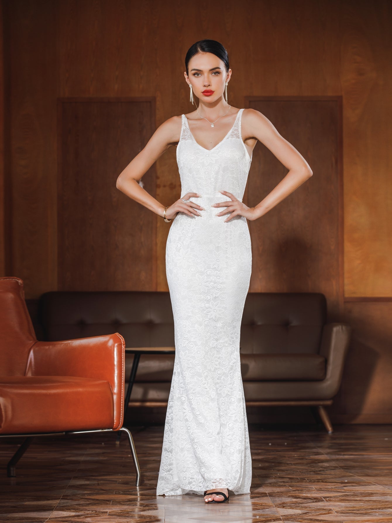 Lace V-Neck Spaghetti Strap Mermaid Maxi Gown