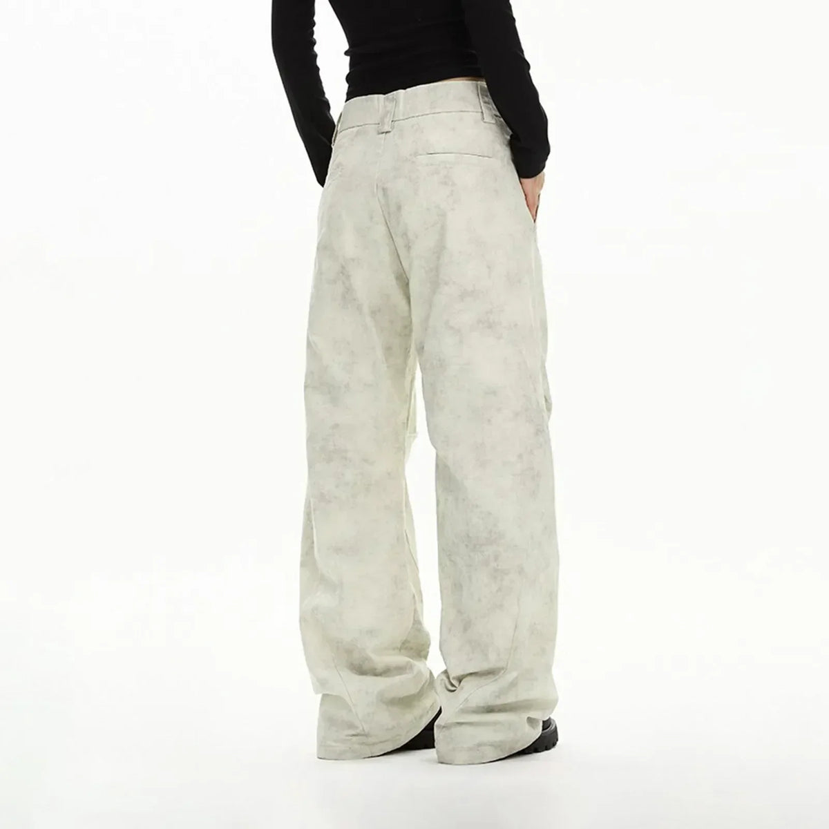 Washed Distressed Look Panel Seam Baggy Wide Leg Pants 2